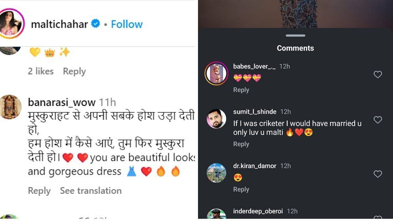 मालती के पोस्ट पर फैंस ने किए कमेंट (photo credit: instagram/maltichahar)